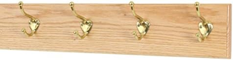 Solid Oak Wall Mounted Coat Rack with Solid Brass Coat Hooks 4.5" Ultra Wide - Made in the USA (Natural, 4.5" 20" with 4 hooks) by PEG+AND+RAIL