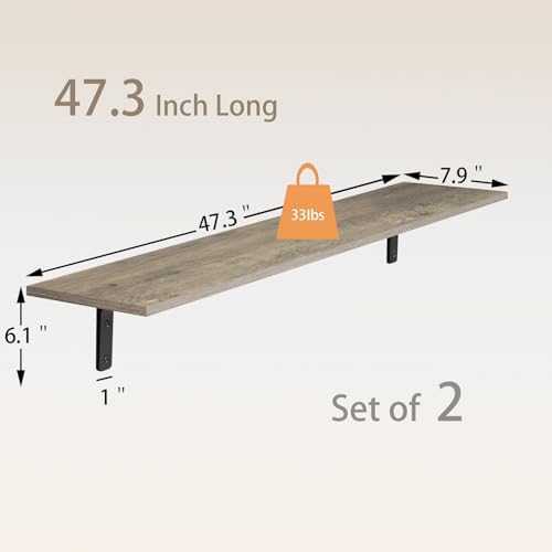 DINZI LVJ Long Wall Shelves, 47.3Inch Wooden Wall Mounted Shelves, Set of 2 - Image 3