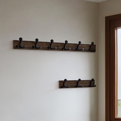 SKOLOO 36-Inch Wood Burnt Coat Rack Wall Mount with 6 Triple Hooks - Ideal for Family Entrances, Classrooms, and Pet Supplies Storage - Perfect Coat Hooks for Wall - Image 3
