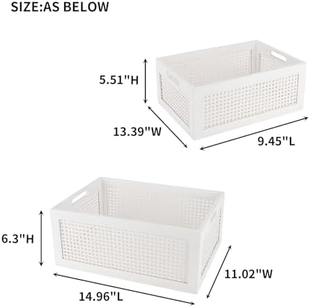 White Wooden Storage Baskets with Handle, Rectangular Set of 2 - Image 4