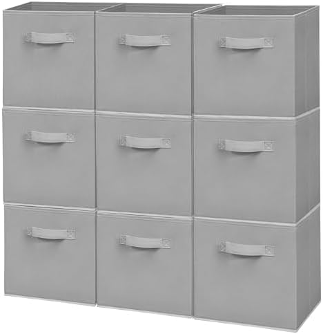 Easi Storage Cubes, 11 Inch Fabric Storage Bins, Set of 9, Foldable Collapsible Cube Organizer with Handles, Closet Shelves Office Nursery Storage, Cubby Storage Bins for Toys Clothes Books, Gray by Unknown