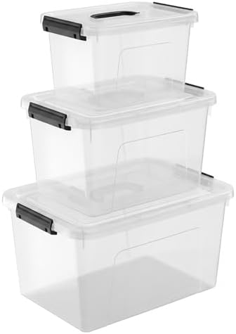 Clear Storage Latch Box/Bin, 3-Pack Plastic Organizing Container with Handle and Lids (7QT/16QT/22QT) by JUJIAJIA