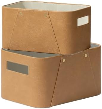 La Jolie Maison Faux Leather Storage Baskets for Organizing, Camel 2 Pack by LaJolieMaison