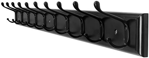 Dseap Coat Rack Wall Mounted: 10-Hooks, 16" Hole to Hole, 38-1/4" Long, Wood Coat Hooks Wall Mounted, Hook Rack, Hook Rail, Hooks for Hanging Coats, Black by Dseap