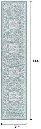 Rugs.com - Outdoor Aztec Rug – 12 Ft Runner Aqua Washable Indoor/Outdoor Rug – Flatweave Aztec Design for Patio, Deck, and Outdoor Passageways - Image 2