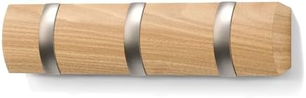Umbra Flip Wall-Mounted Coat Rack with 3 Hooks – Modern, Space-Saving Storage for Hats, Jackets, Bags, Entryway, Mudroom, Closet, Bathroom, Bedroom – Natural/Nickel (Pack of 3) - Image 7