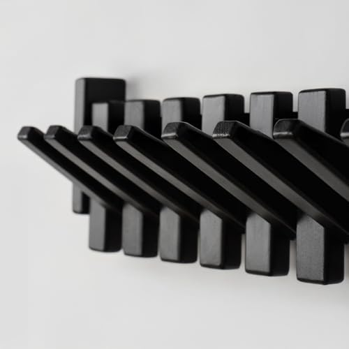 Beech Piano Key Coat Rack with 12 Flip Hooks, Black - Image 3