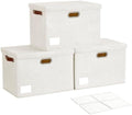 17" Large Fabric Storage Box with Lids, 3-Pack, White by Roobyl
