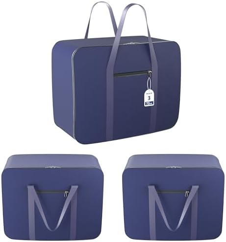 Kuber Industries Pack of 3 Storage Bag | Clothes Storage Bag | Rexine Underbed Storage Bag | Wardrobe Organizer for Blanket-Comforters | Foldable Attachi Bag with Handle | Large | Navy Blue by Kuber+Industries