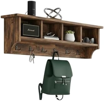 Pomona Solid Wood Entryway Coat Rack with Cubbies, Rustic Brown, 48 Inch by AlaterreFurniture