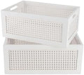White Wooden Storage Baskets with Handle, Rectangular Set of 2 by HODAKJUE