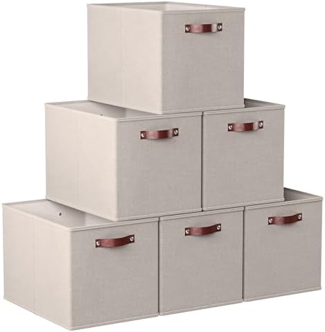 Ornavo Home 13x15x13 Foldable Fabric Storage Cube Bins, 6 Pack, Beige by OrnavoHome
