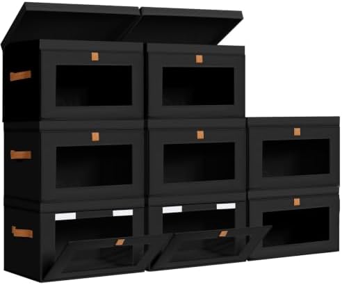 DIMJ Storage Bins with Lids - 8 Pack Large Fabric Closet Organizer with Window & Handles, Collapsible Decorative Storage Boxes for Shelves Under Bed, Books Clothes Blankets Sweaters Organization by DiMJ