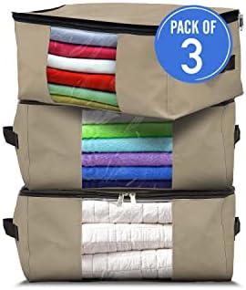 Covers & All Storage Bags, 90 litres Large size Space Saver bags Heavy Duty Storage Organizer Multipurpose, 12 Oz Waterproof UV-Resistant & Tear-Proof (23"L x 17"W x 14"H Inches, Beige, Pack of 3) by CoversAll