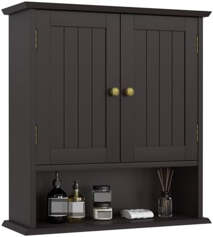 Bathroom Wall Cabinet, Over the Toilet Storage Cabinet with 2 Doors and Adjustable Shelf, Wooden Medicine Cabinet Wall Mounted, Room Space Saver for Bathroom Kitchen by MinoKesper