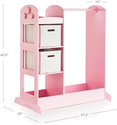 Guidecraft See and Store Dress-up Center – Pink: Pretend Play Costume Storage Wardrobe for Kids with Mirror & Shelves, Armoire with Bottom Tray, Toddlers Room Furniture - Image 3