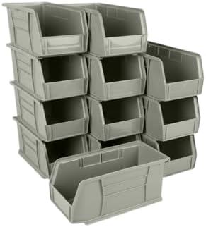 11" x 5.5" x 5" (12 Pack) Plastic Stackable Storage Bin, Gray/Brown by HudsonExchange