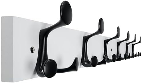 WEBI Coat Rack Wall Mount,36" Solid Wood Coat Hooks Wall Mounted Coat Hanger,16" Hole to Hole,Heavy Duty Hook Rack Rail,6 Triple Hooks for Hanging Coats,Jacket,Clothes,Hat,Backpack,White by WEBI