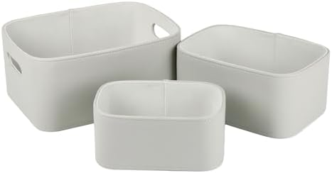 HofferRuffer Faux Leather Storage Baskets Bins with Velvet Lining for Organizing, Storage, Gifts, Set of 3 Nesting Shelf Baskets Decorative Storage Boxes for Home Organization (Grey) - Image 3