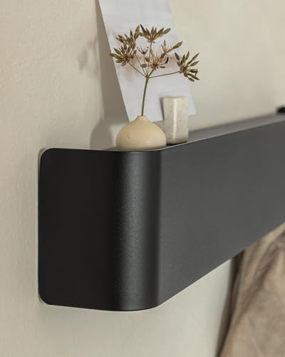 Kazai. Coat Rack Wall Mount with Shelf 'Tone' | Modern Design Coat Hanger with Hidden Hooks and Storage | Hat Rack with Shelf in Metal | Wall-Mounted Purse Organizer | Black - Image 6