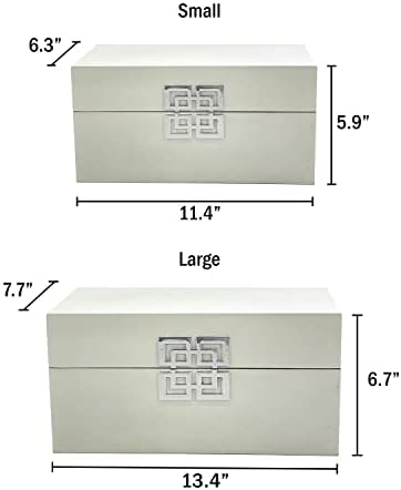 Galt International Storage Box Set Decorative Storage Box w/Hinged Lid Classic Design Wood Decor Boxes with Geometric Clasp Storage for Bedroom & Home - Set of 2 (White & Silver) - Image 6