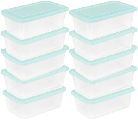 Sterilite Set of 10 Storage Boxes, Clear Plastic Stackable Containers, Lightweight Home Organizers with Snap Lids, 6 Quart, Mindful Mint by Sterilite