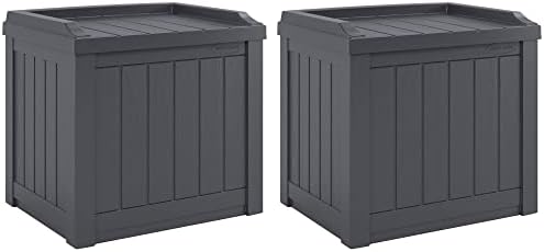 Suncast 2 Pack Small Deck Box Storage w/Bench Seat for Indoor & Outdoor Use, 22 Gal., Cyberspace by Suncast