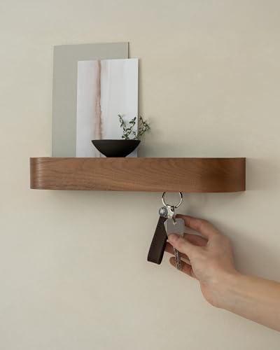 Kazai. Key Holder 'Toke' | Minimalist Key Hook Design from Berlin | Modern Key Holder Wall Mount with Wooden Shelf | Key Rack for Wall as Entryway Organizer | Walnut - Image 4