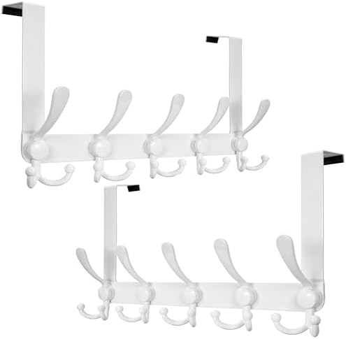 Dseap Over Door Hook 2.0 - Upgraded Version - Simple-Assembly, Strong, Heavy-Duty Stainless Steel 5-Tri-Hook Over The Door Hanger Rack, SimpleStrong Series, White, Pack of 2 by Dseap