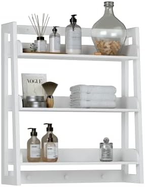 UTEX Bathroom Wall Shelf, 3-Tier Wall-Mounted Organizer with Hooks, White by UTEX