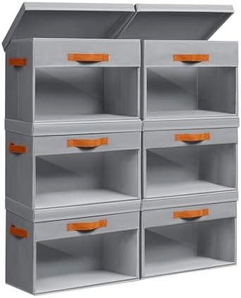 Homsorout Large Storage Bins with Lids - 6 Pack Foldable Decorative Organizers with Clear Windows & Handles, Cube Storage Organizers for Clothes, Blankets, Sweaters, Sheets, Grey by Homsorout