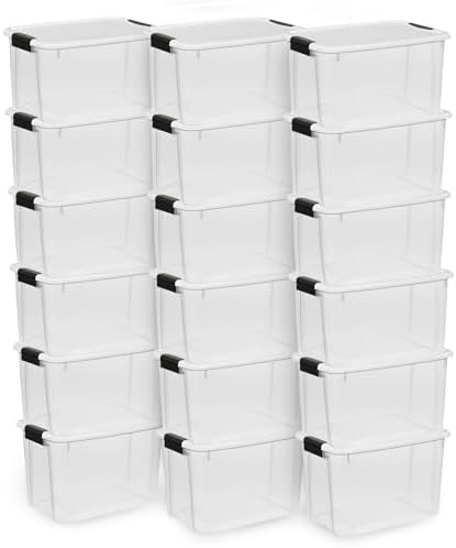 Sterilite 18-Pack Ultra Latching Box, Storage Bins with Lids, Clear Plastic, 30 Quart - Heavy-Duty Organizing Containers for Closet, Bathroom, and Office by Sterilite