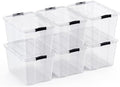 Lifetime Appliance Parts 6 PACK 34 Qt. Plastic Storage Bin Tote Organizing Container with Ultra Durable Lid & Secure Latching Buckles Stackable Extra Strength Clear w/Black Handle by LifetimeApplianceParts