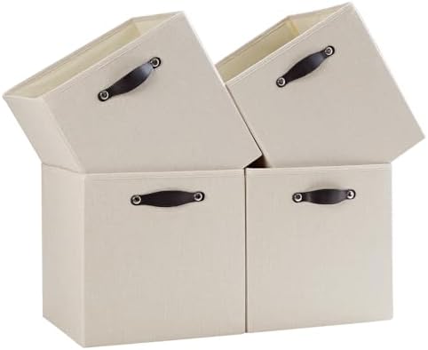 Cube Storage Bins | 13"x15"x13", Beige, 4 Pack by FABINADO