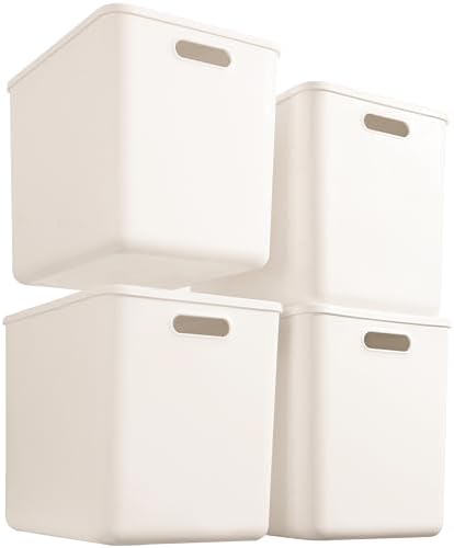 4 pack large plastic White storage bins with Lids, Toy Box Chest with Handle，Organizer Containers Baskets for Baby,Nursery，Shelves，Playroom, Bedroom，Office,Closet，home (White, 4XL) by Gaoaodeyu