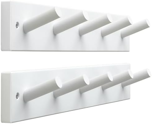SKOLOO Coat Rack Wall Mount 17 inch, 5 Hooks, Bamboo, Shaker Style, White by SKOLOO