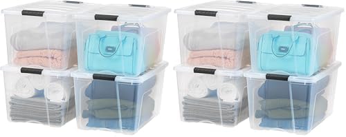 IRIS USA 72 QT Plastic Storage Box with Lid and Latches - 8 Pack - BPA-Free, See-Through Organizing Solution, Durable Nestable Stackable Containers, Secure Pull Handle - Clear by IRISUSA