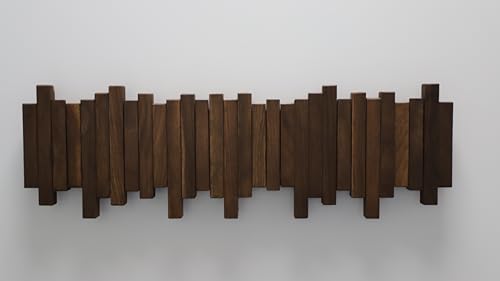 Hardwood Piano Coat Rack| Flip Down Wall Hook Rack 6 Hooks|Heavy Duty Coat Hooks.Made of Acacia Wood (Wood Wax Oil Dyed Walnut Color).Wall Art - Image 3