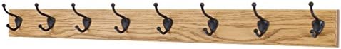 Oak Coat Rack with Oil Rubbed Bronze Hat & Coat Style Hooks (Golden Oak, 52" x 3.5" with 10 Hooks) by PEG+AND+RAIL