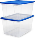 HOMZ 2-Pack Snaplock, Large Clear Plastic Storage Organizer Bins w/Lids, 56 Quart, Blue - Stackable Container Boxes for Bedroom, Bathroom, Garage, and Office Organization by Homz