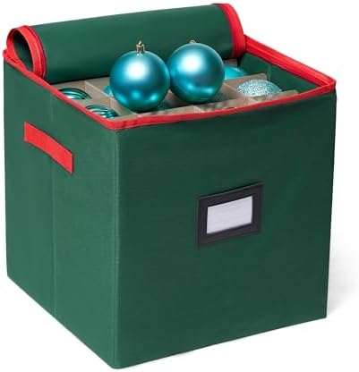 Joiedomi Christmas Ornament Storage Box with Adjustable Divider & Dual Zipper - Christmas Storage Container Store Up to 64 Holiday Ornaments 3 Inch - Holiday Decoration Organizer Two Handles Green by Joiedomi