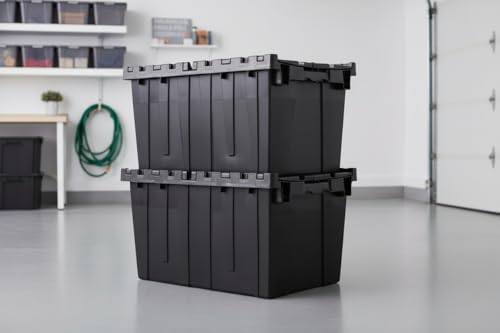 Hudson Exchange 21.9 x 15.2 x 12.8” (3 Pack) Storage Tote Distribution Container with Hinged Attached Lid, Black - Image 2