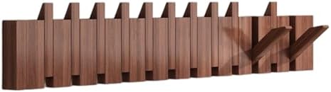Coat Rack Wall Mount, Wooden Coat Rack, Piano Key Coat Rack, 12 Hooks Flip Down Wall Hook Rack, Walnut by Unknown