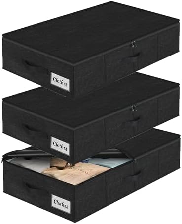 Under Bed Storage Container Bin 3 Pack, Low Profile Foldable Underbed Clothes Storage Organizer W/ Ultra Thick Fabric and Sturdy Bottom/Sides, Dual Zipper Storage Box for Dorm and Home 30x16x6.7" by KUKIKAN