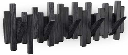 Coat Rack Wall Mount Piano Flip Down Wall Hook Rack 5 Hooks Oak by Acsigesn
