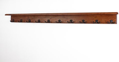 PegandRail Solid Cherry Shelf Coat Rack with Aged Bronze Double Style Hooks - Made in The USA (Mahogany, 53" with 10 Hooks) by PEG+AND+RAIL