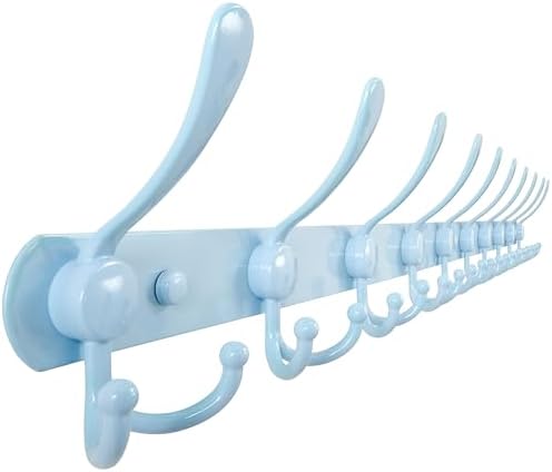 Dseap Coat Rack Wall Mount - 38” Long 10-Tri-Hooks Heavy Duty Coat Hanger Rail Wall Hooks for Hanging Coats Hats Clothing Clothes Purse Mudroom Entryway, Blue by Dseap