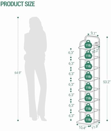 Hzuaneri 8 Tiers Vertical Shoe Rack, Tall Shoe Shelf with 2 Hooks - Image 2