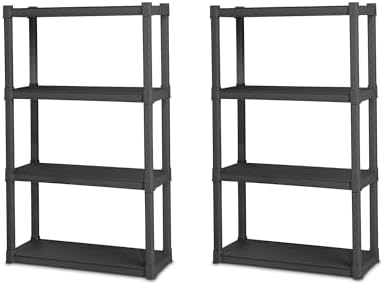 Sterilite 4 Shelf Unit, Heavy-Duty Plastic Utility Storage Rack, 2-Pack by Sterilite