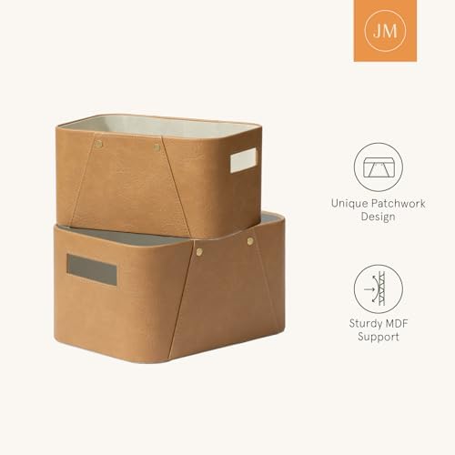 LA JOLIE MUSE Faux Leather Storage Baskets for Organizing, Camel 2 Pack - Image 5